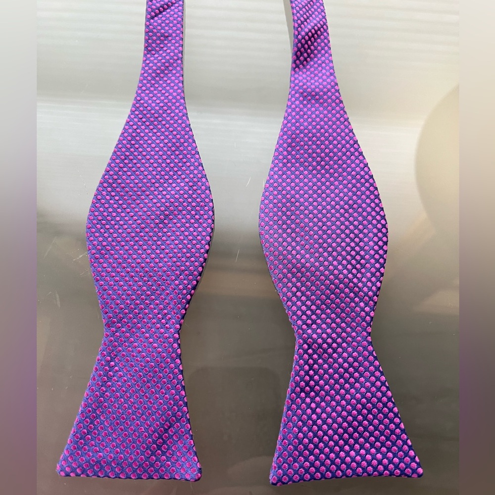 🟣🩷 Adjustable Self-Tie Bow Tie by Ted Baker | Purple with Pink Dots - Picture 8 of 17